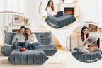 Bean Bag Pouf Ottoman, Foot Stool, Foot Rest with Memory Foam Filled, Rectangle Ottoman for Living Room, Bedroom, Office (Grey Plush)
