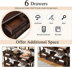 Knocbel Console Table with 6 Storage Drawers and Bottom Shelf, Vintage Sofa Table with Solid Wood Frame and Legs for Entryway Living Room, 54" W x 13.5" D x 32" H, Espresso