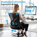 Drafting Chair for Standing Desk, Tall Office Chair with 22"-30" Seat Height &7" Lift Footrest Ring, Ergonomic Executive Mesh Computer Counter Stool with Lumbar Support &Flip-up Arms for Artist