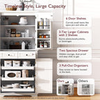 71" Tall Kitchen Pantry Cabinet with 3 Pull Out Cabinet Organizers, Farmhouse Pantry Storage with 6 Door Shelves, 2 Drawers, Freestanding Cupboard for Kitchen, Dining Room White
