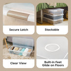 IRIS USA 40 Qt Plastic Under Bed Storage Nestable Organizer Bin Container with Secure Lids and Durable Buckles, 1-Pack, Under Bed Storage Containers for Clothes Shoes Bedding, Gray/Clear