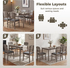 Giantex 5-Piece Dining Table Set for 4, Kitchen Table and Upholstered Chair Set w/Solid Rubber Wood Legs, High Curved Backrest, Space-Saving Farmhouse Dinette Set for Living Dining Room, Gray