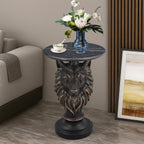 Wolf Head Side Table, Round End Table with 17.72" Black Faux Marble Top, Resin Wolf Statue Base, Unique Animal Accent Tables for Living Room Bedroom Home Decor