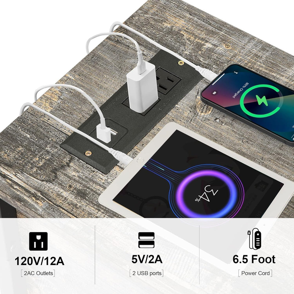 VECELO End Tables,Narrow Nightstands with Charging Station & USB Ports &Drawers,Night Stand for Living Room, Bedroom,Dust Grey