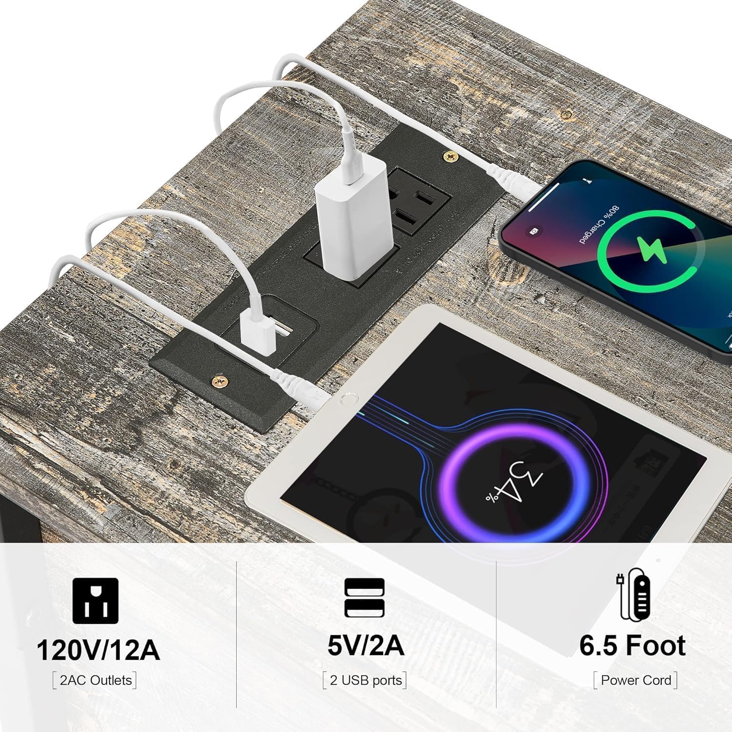 VECELO End Tables,Narrow Nightstands with Charging Station & USB Ports &Drawers,Night Stand for Living Room, Bedroom,Dust Grey