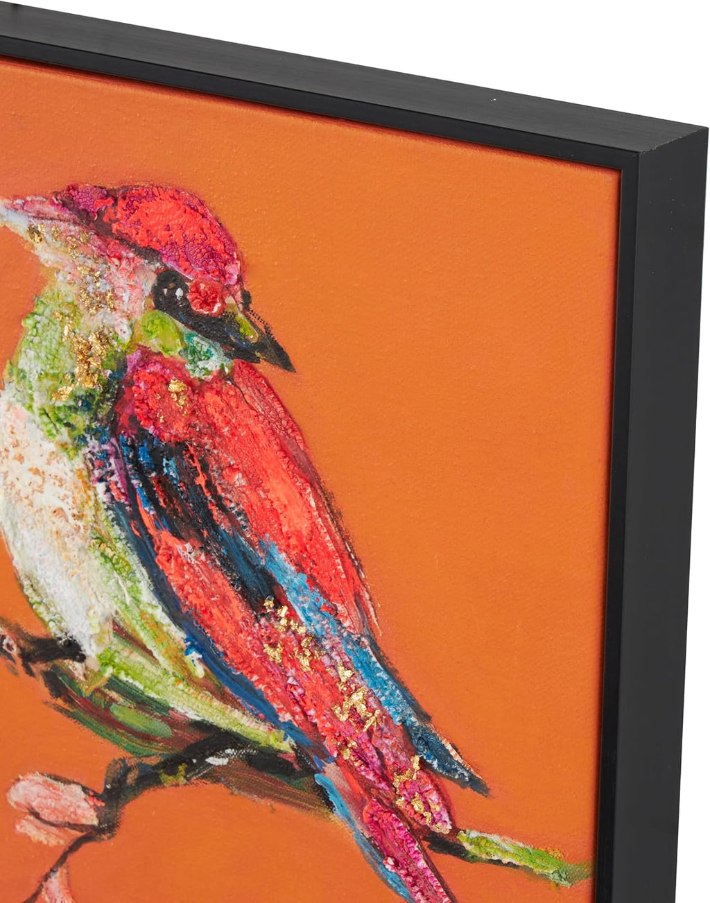 Deco 79 Canvas Bird Living Room Framed Wall Art 3D Textured Canvas Wall Art with Black Frame and Gold Foil Accents, Set of 2 Wall Art 12" W, 13" H, Multi Colored