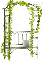 Metal Garden Arbor Bench with Trellis for Outdoor Seating