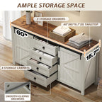 LUXOAK 60" Sideboard Buffet Cabinet with Storage Drawers for Kitchen, Dining Room, Rustic White