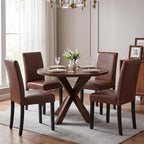 LSSBOUGHT Modern Dining Chair Urban Style Linen Kicthen Chairs with Solid Wood Legs for Dining Room and Restaurant (Brown, Set of 6)