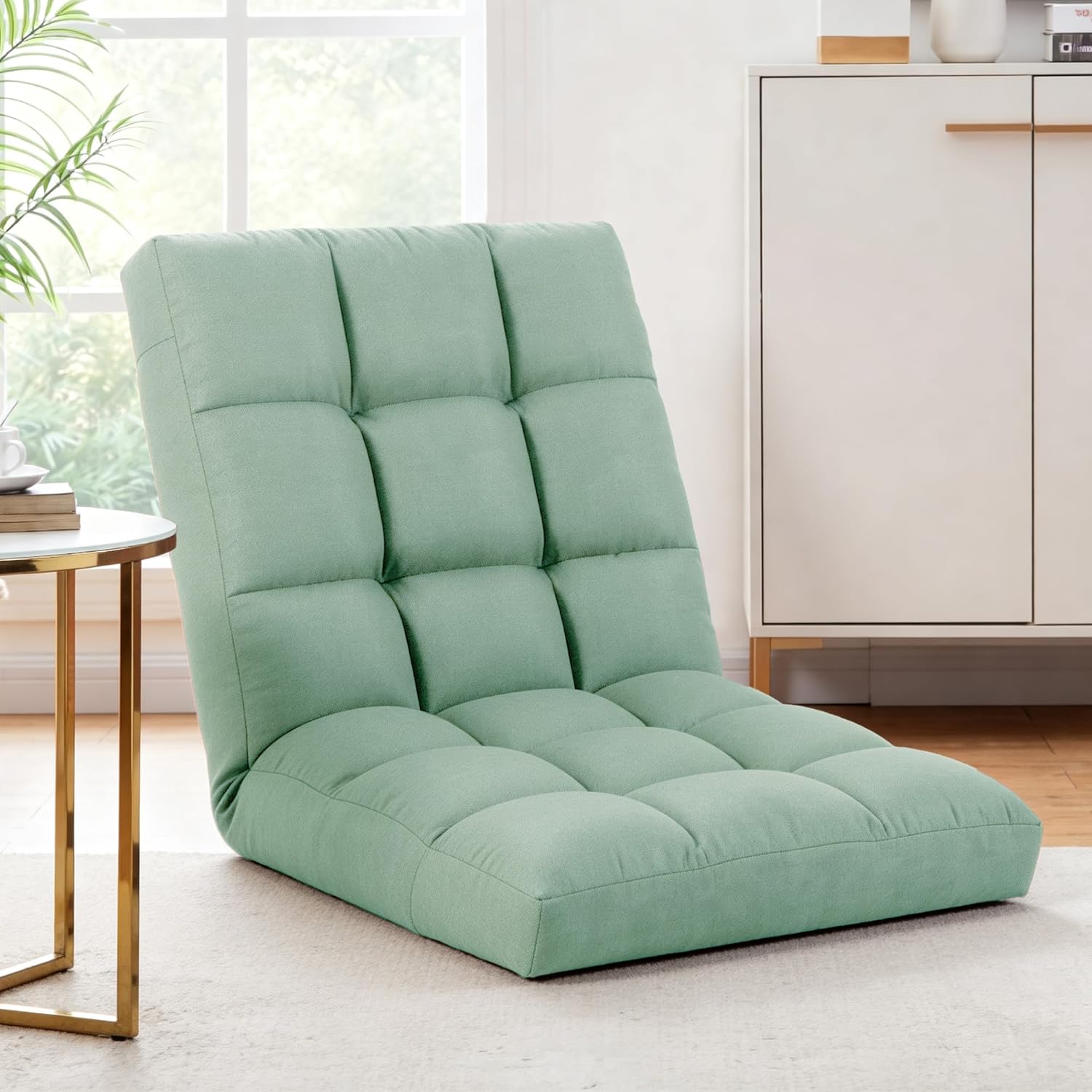 Floor Chair with Back Support Folding Chair with Adjustable Position, Padded Sleeper Bed, Floor Gaming Chair, Meditation Chair, Gaming Floor Chairs for Adults (Green)