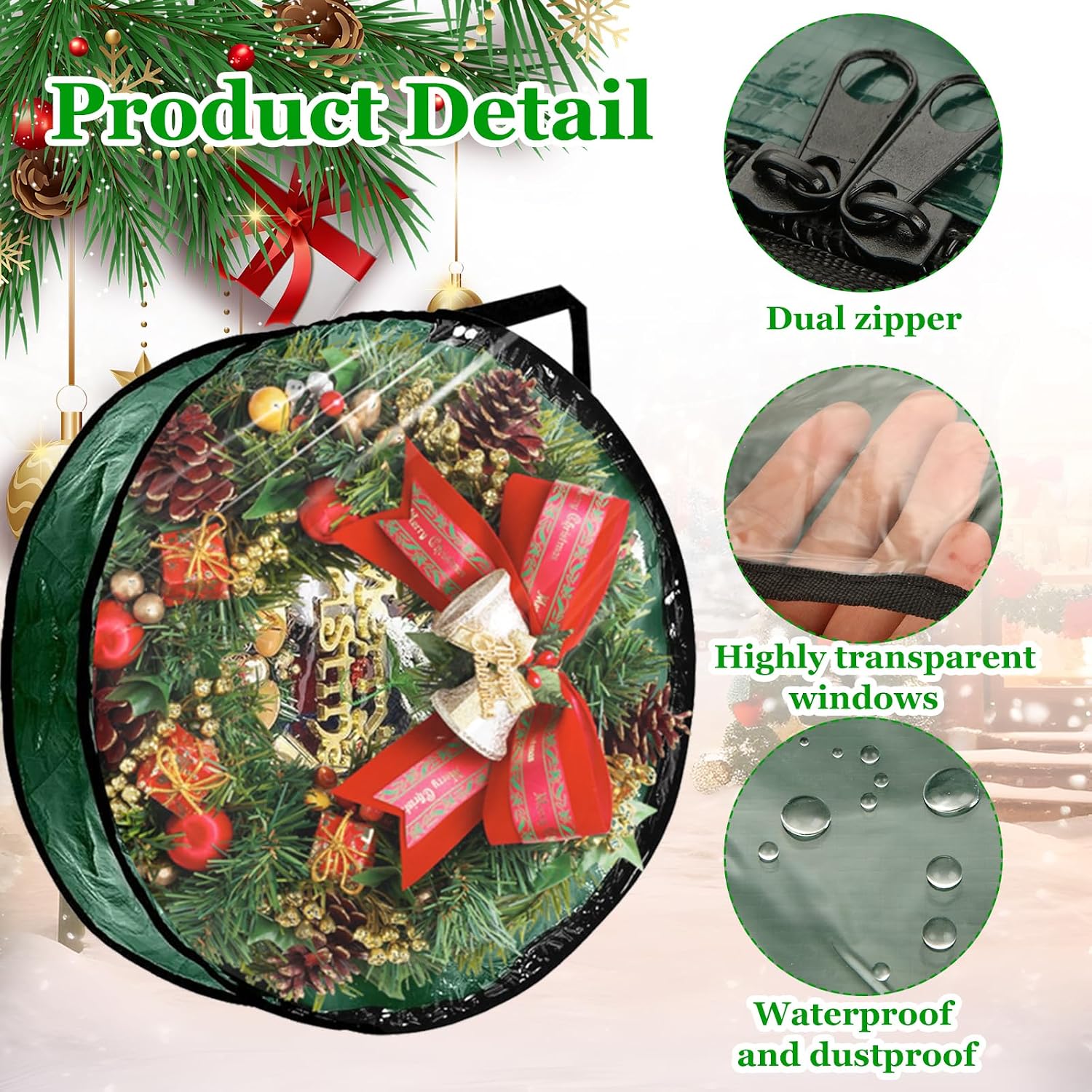 6 Pcs Christmas Wreath Storage Bag, 24" Dia Round Wreath Storage Container with Clear Window, Tear Resistant Wreath Boxes for Christmas Holiday Seasonal Storage (Red×3 ＆ Green×3)