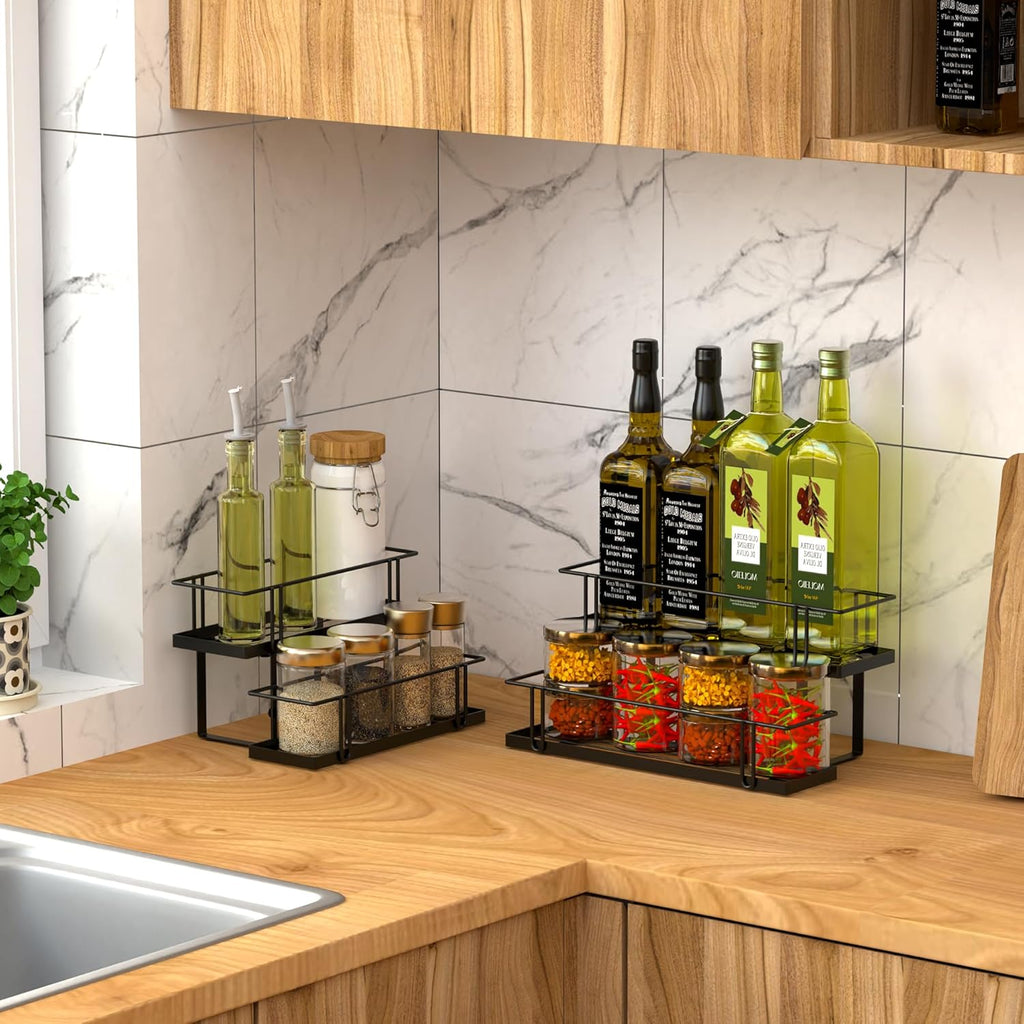 Invech 8 Bottle Capacity Coffee Syrup Organizer, 2 Tier Coffee Syrup Rack for Kitchen Coffee Bar, Metal Wine Rack for Family & Bar Countertop