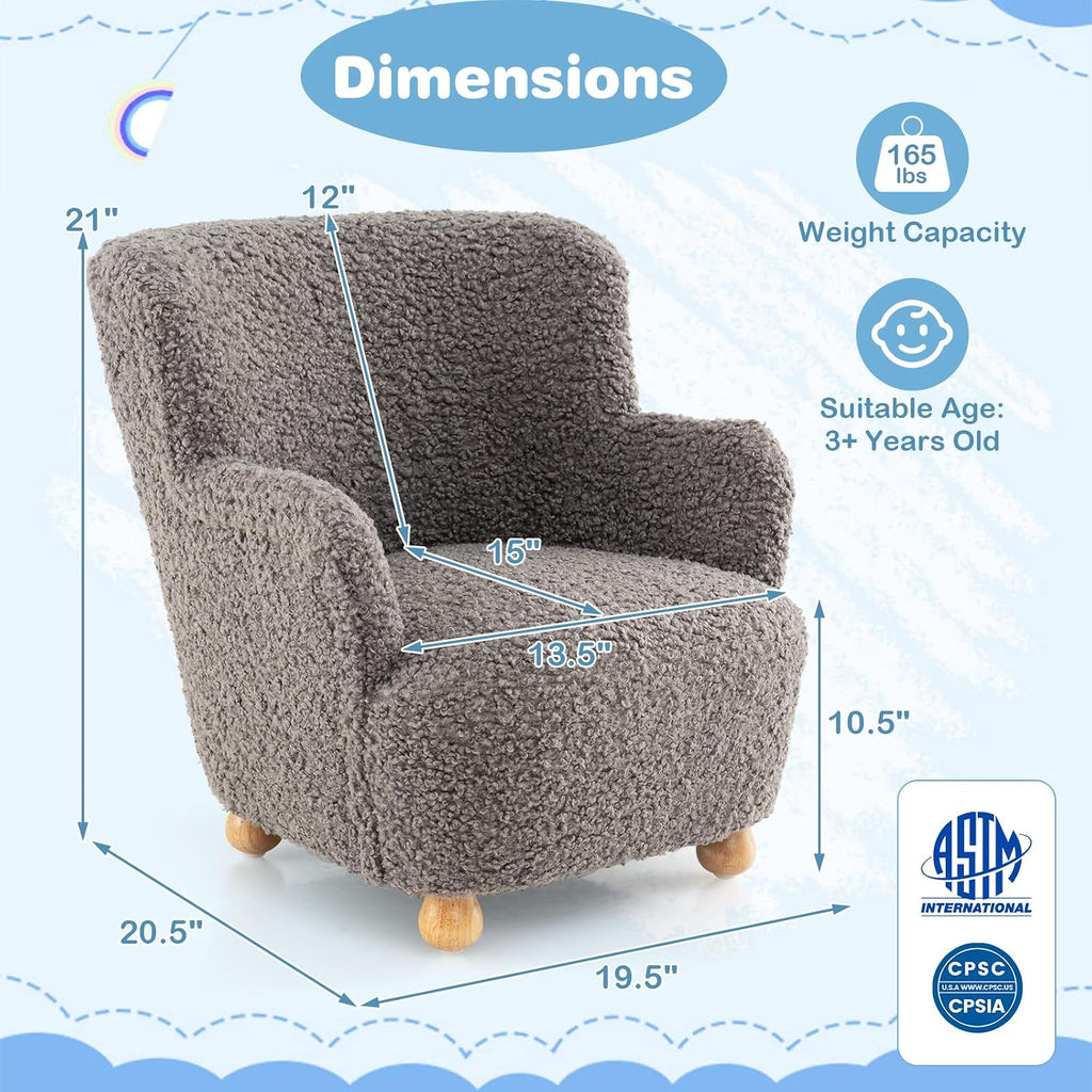 Costzon Kids Sofa, Comfy Toddler Armchair with Solid Rubber Wood Legs, Upholstered Children Reading Chair for Boys & Girls Aged 3+, Kids Furniture Mini Recliner Chair for Bedroom, Playroom (Gray)