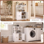 GRUSIGN Bathroom Storage Cabinet with Door and Drawers, Small Freestanding Bathroom Cabinet Organizer, Farmhouse Wooden Cupboard with Adjustable Shelves for Kitchen, Living Room, White