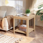 2Pcs 2 Tier End Table with Vertical Wave Grain Legs, 22.1'' Boho Square Side Table for Small Spaces Living Room Bedroom Home Office Oak