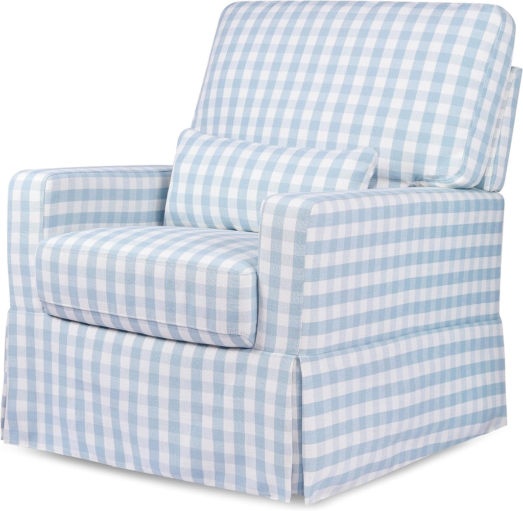 Namesake Crawford Glider Recliner, Blue Gingham | 360° Swivel Ultra Cozy Glider Rocker for Feeding & Relaxing w/ Lumbar Pillow - GREENGUARD Certified - For Nursery/Living Room