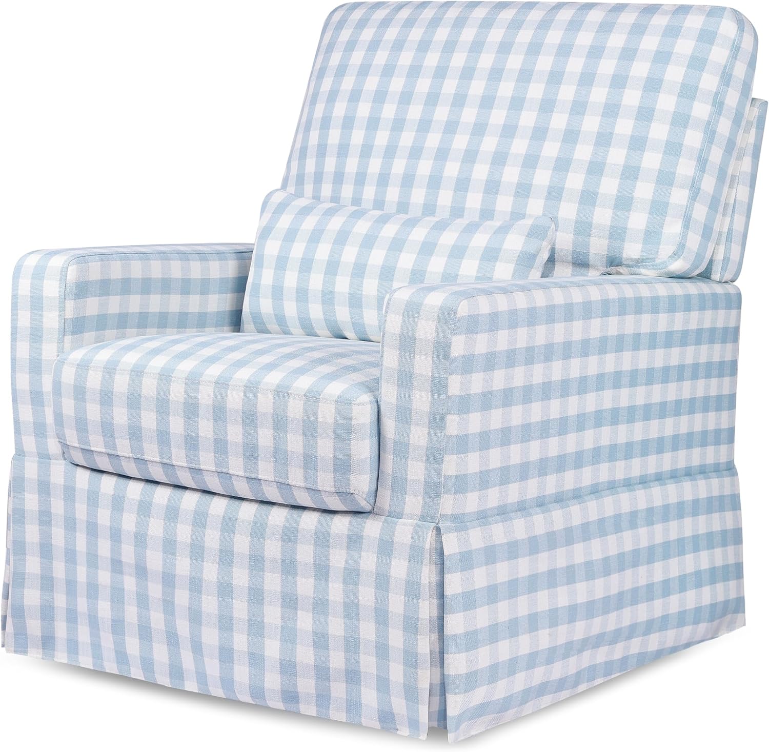 Namesake Crawford Glider Recliner, Blue Gingham | 360° Swivel Ultra Cozy Glider Rocker for Feeding & Relaxing w/ Lumbar Pillow - GREENGUARD Certified - For Nursery/Living Room