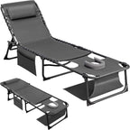 Flamaker Oversize Face Down Chaise Lounge Chair | 27 Inch Wide Foldable Outdoor Patio Chair, 5-Position Adjustable Tanning Chair with Face& Arm Holes (Grey, 1 Pcs)