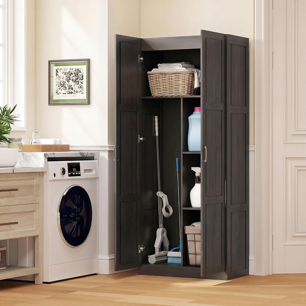 HOMCOM 71" Tall Kitchen Pantry Cabinet, Large Multipurpose Storage Cabinet with 4 Adjustable Shelves, Modern Farmhouse Freestanding Food Pantry with Framed Doors & Soft-Close Hinges, Espresso