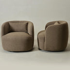 KINWELL 34" Wide Sherpa Swivel Barrel Chairs Set of 2, No Assembly Round Boucle Upholstered Accent Chairs Armchairs Single Sofa Chair with Toss Pillow for Living Room and Bedroom, Teddy Brown