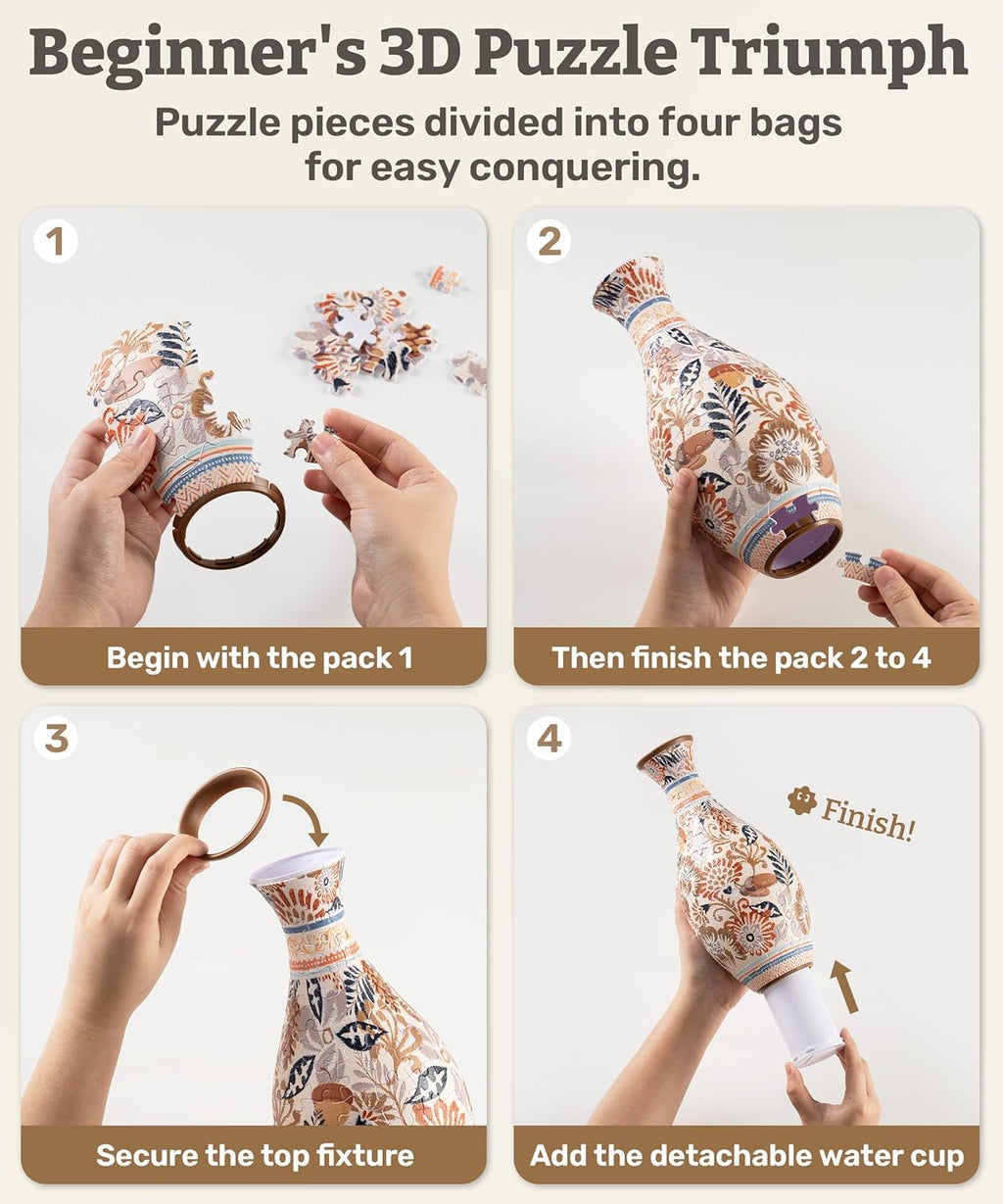 PieceRelax 3D Puzzle Vase for Adults to Flower Arrangement and Home Decoration Made By 160 Curved Plastic Puzzle Pieces - Winter Grace, for Mom [S1043]