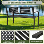 Giantex Metal Outdoor Bench with Mesh Pattern Backrest, Curved Armrests, 660Lbs Capacity, Slatted Seat for 2-3 Persons, Patio Bench for Yard, Poolside, Porch, Park, Garden (50"×23"×32",Black)