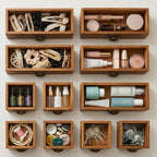 Modular Apothecary Cabinet with 48 Drawers I Stackable Library Card Catalog Organizer, Solid Wood Desktop Storage with Metal Label Holders for Makeup, Crafts, Oils, Tea & Office Supplies