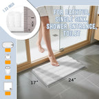 Yimobra Bathroom Rug Mat, Non Slip and Super Absorbent Bath Mat, Machine Washable Quick Dry, Ultra Plush Chenille Shower Rugs for Bathroom Floor Sink Tub and Shower Outside, White, 24 x 17