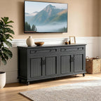Scurrty Sideboard Buffet Cabinet, 62'' Large Storage Cabinet with Drawers and 4 Doors, Vintage Coffee Bar Cabinets with Adjustable Shelf for Kitchen, Living Room, Black