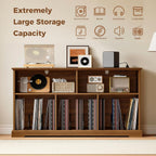 IRONCK 55in Mid-Century Modern Record Player Stand, Record Player Cabinet with Charging Station & USB Ports, Vinyl Record Storage Cabinet with Open Shelf for Living Room, Music Room, Walnut