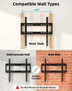 HOME VISION Heavy Duty TV Wall Mount for 42–100" TVs, Fits TCL & Samsung 98" TVs, 2mm One-Piece Solid Steel, Holds 220 lbs, Max VESA 600×600mm, Fits 16/18/24" Studs, Ultra Slim Fixed TV Mount, HV8602