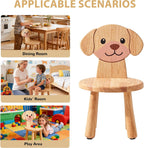 Wooden Step Stool for Toddlers, 2-in-1 Kids Stool & Chair with Cartoon Puppy Design, Solid Rubberwood, Non-Toxic Wood Wax Oil, CPC Certified 250 lbs Capacity, for Classroom Playroom Nursery (Natural)