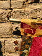 ETHINUMATIC®️ Recycled Silk Sari Ribbon Door Curtain, Bohemian Boho Room Divider, Rod Pocket, Handmade, 80x48 Inch (Yellow)