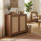 OAKHAM HOME Rattan Sideboard Cabinet with Storage, Buffet Cabinet with 2 Soft-Close Doors, Adjustable Shelves and 110 lbs Top, Storage Cabinet for Living Room, Kitchen, Entryway, Brown