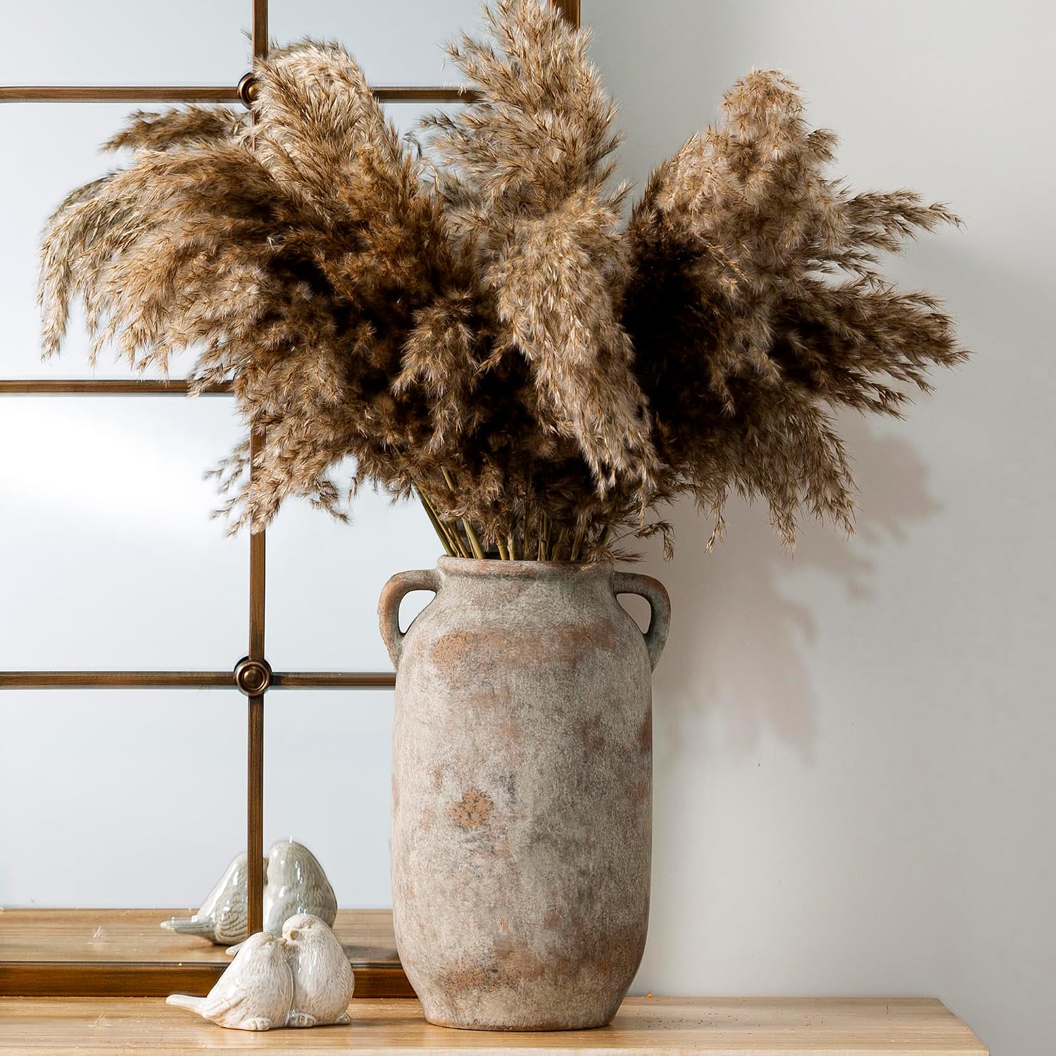 Large Flower Vase Home Decor - 12 inch Tall Ceramic Farmhouse Rustic Table Vases with Handle Living Room Decoration Decorative Modern Vintage for Floor Kitchen Shelf Coffee Dining Desk Fireplace