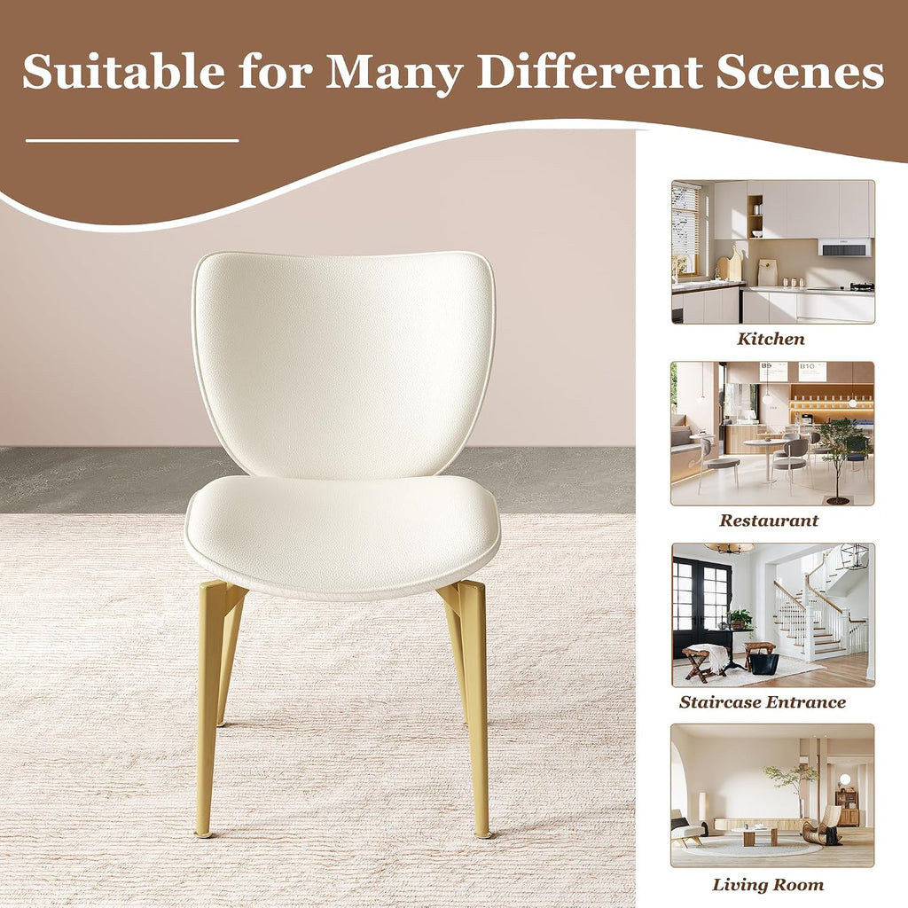 Montary Dining Chairs Set of 2, Modern Gold Steel Legs Dining Chair - Stylish Beige PU Leather Chairs Featuring Unique Texture Jacquard Backrest, for Dining Room, Kitchen, or Living Room