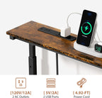 GRLEAF 2 Pack Adjustable Height Narrow Console Table with Power Outlets, 78.7" Long Sofa Table with Charging Station Behind Couch Table Entryway Table for Living Room and Hallway – Rustic Brown
