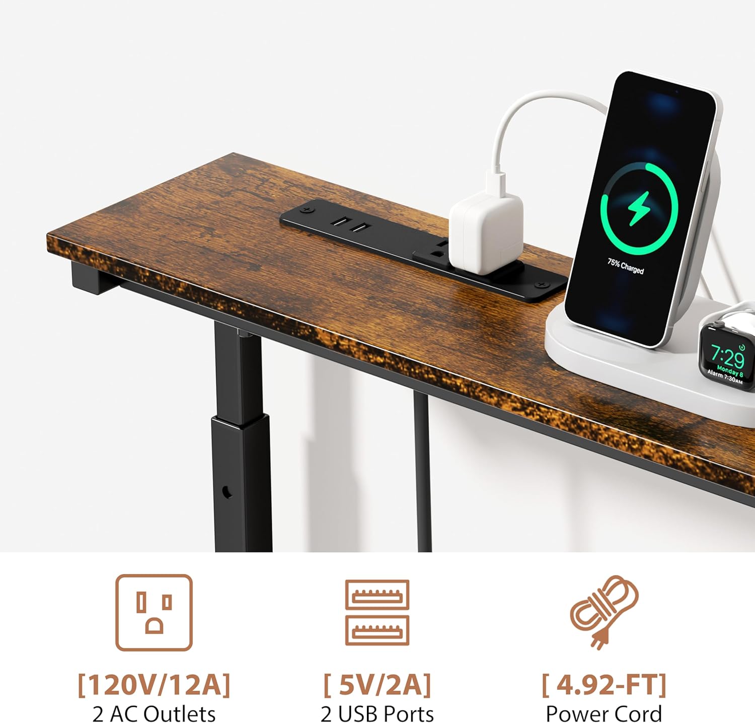 GRLEAF 2 Pack Adjustable Height Narrow Console Table with Power Outlets, 78.7" Long Sofa Table with Charging Station Behind Couch Table Entryway Table for Living Room and Hallway – Rustic Brown