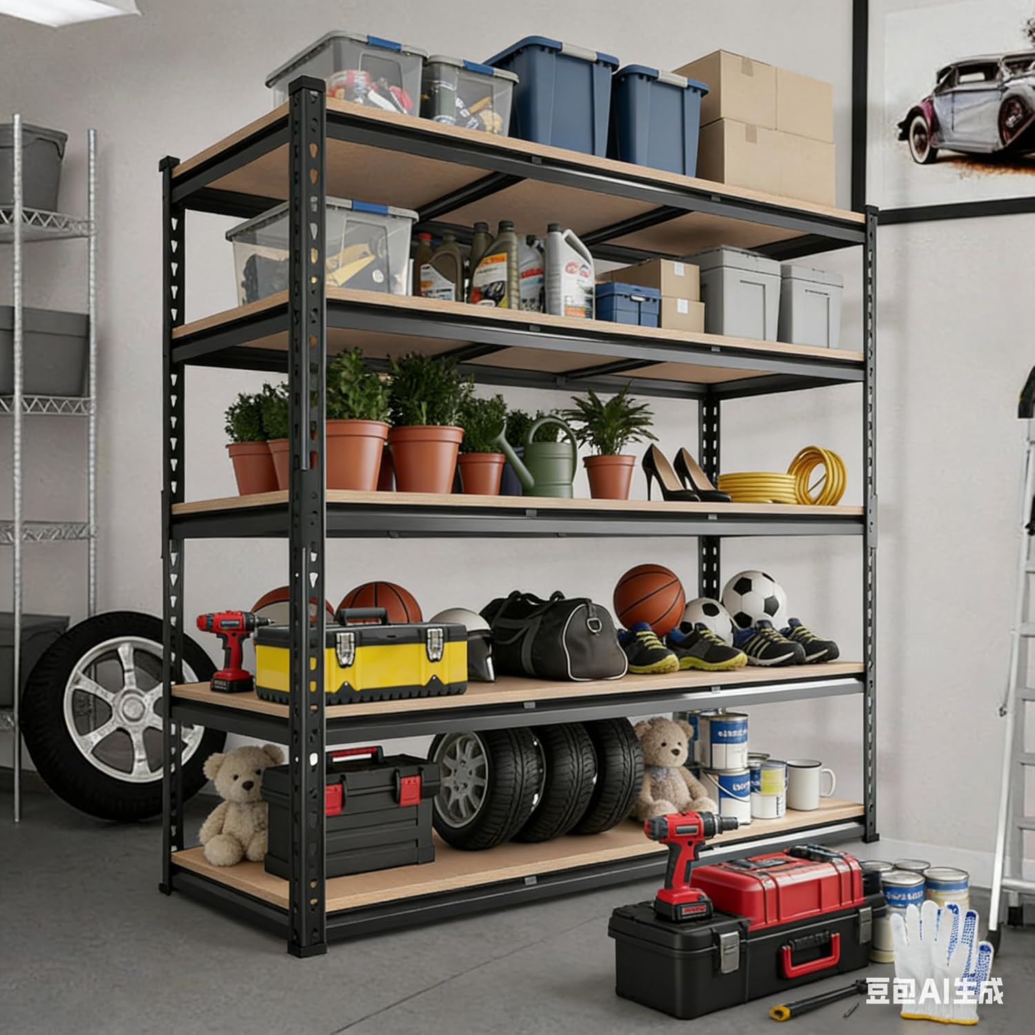 60x18x72 Heavy Duty Garage Storage Shelves,5-Tier Adjustable Metal Shelving Units, 2500 LBS Load Capacity Industrial Utility Storage Racks for Warehouse Pantry Shed Basement Garage Organization