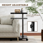 Adjustable C Shaped Side Table, C Table End Table with Wheels for Sofa, 360° Swivel Sofa Table for Livingroom,Bedroom,Study and Small Spaces (Marble Black White)