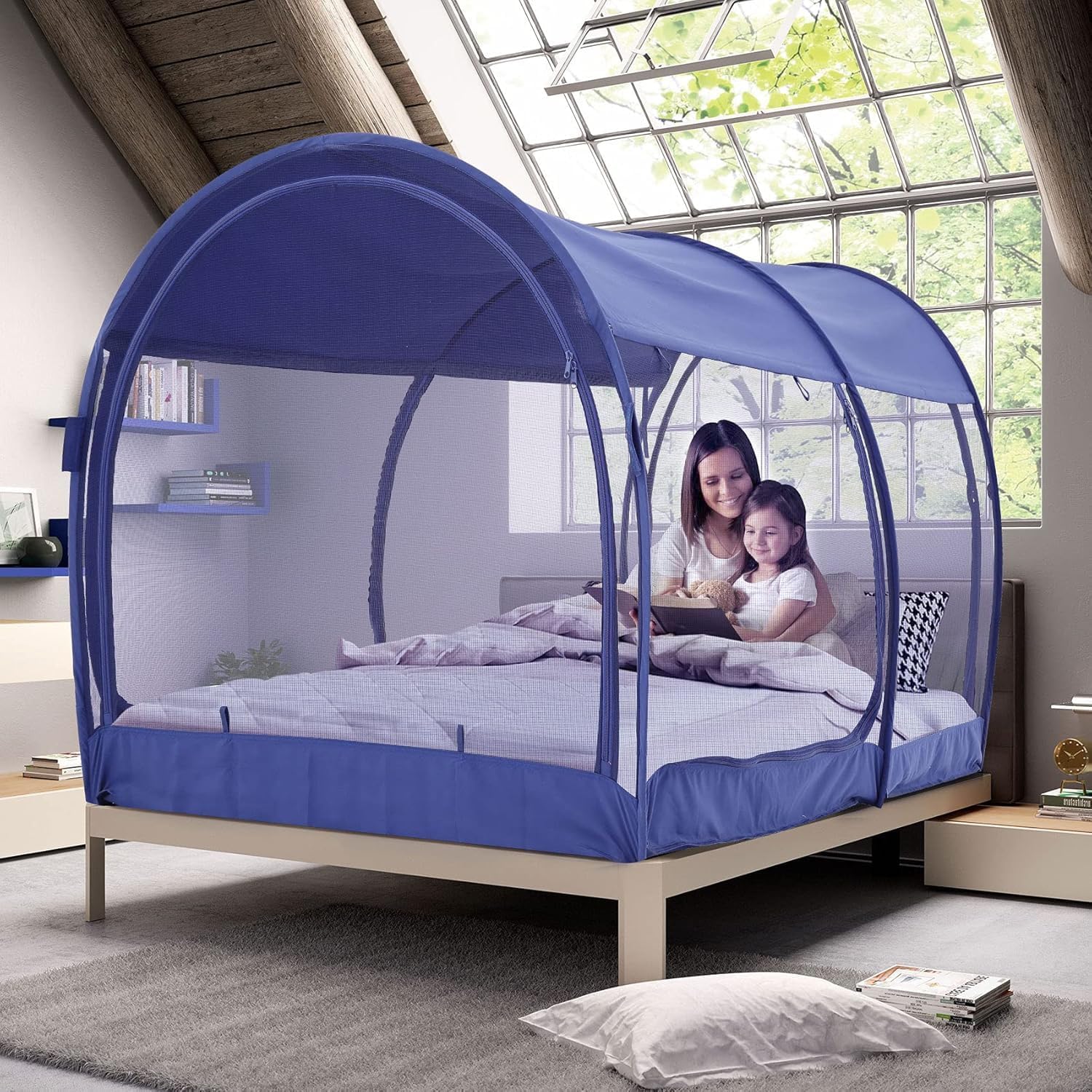 Alvantor® Mosquito Net Bed Canopy Tents Dream Privacy Space Twin Size Sleeping Tents Indoor Pop Up Portable Frame Breathable Cottage Blue (Mattress Not Included)