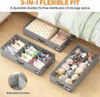 OIAHOMY 2 Pack 53L Under Bed Storage with Adjustable Dividers, 6" Low Profile Underbed Storage Bins for Comforters & Clothes, Save Closet Space with Clear View Lid & Reinforced Handles, Grey