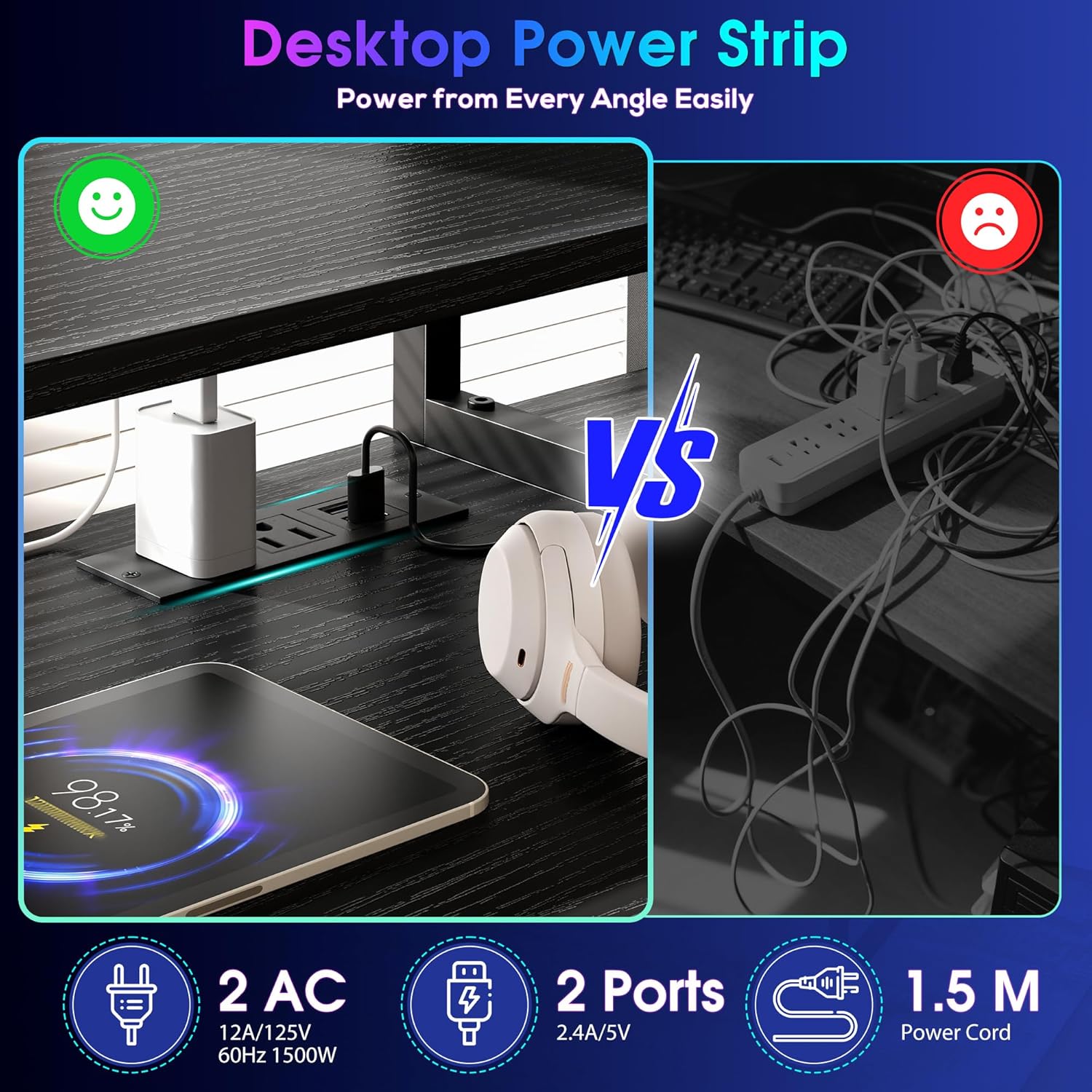 DurayLoly 47" Gaming Desk with Hutch and Cabinet to Display, Gaming Table with 3 Drawers for Small Space Storage, 2 AC Power Outlets and RGB Light, Monitor Stand for Student Bedroom
