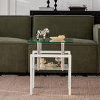 1PC Glass End Table - Modern Two Tiered Clear Nightstand Side Tables, Square Tempered Glass Table with White Metal Frame for Living Room or Bedroom 17.72" x 17.72" x 20.47"H