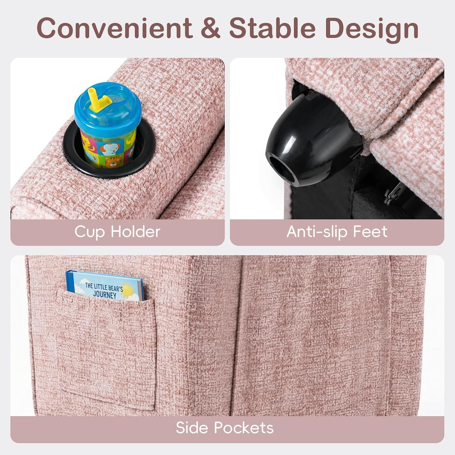 INFANS Kids Recliner, Toddler Lounge Chair with Adjustable Backrest Footrest Cup Holder Side Pockets, Velvet Leather Toddler Couch