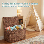 Wonderjune 30 x 17.7 x 17.7 Inch Water Hyacinth Wicker Storage Trunk with Metal Frame, Heavy Duty Storage Chest with Lid Large Rattan Basket for Blankets, Seasonal Clothes, Extra Bedding (Brown)