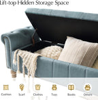 HULALA HOME Farmhouse Upholstered Storage Bench, End of Bed Bench with Vintage Button Tufted Design(Blue)