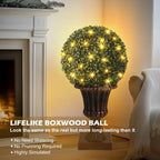 OUTLANE 25" Pre-Lit Topiary Trees Outdoor 2 Pack, 16" Faux Boxwood Ball with Lights, Fake Topiary Trees for Outdoors in Vintage Copper Urn Planter, Front Porch Decor Outdoor & Patio Plants