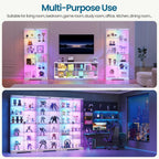 Lvifur 71'' Glass Display Cabinet - with RGB Lights,10-Tier Curio Cabinet with Glass Doors,Lockable Figure Display Case with Human Body Sensor,Tall Showcase Cabinets for Collectibles,White