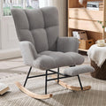 Nursery Rocking Chair with Footrest, Teddy Upholstered Glider Rocker with Side Pocket, Leisure Rocker Chair with High Back, Recliner Rocking Chair, Accent Reading Chair for Bedroom (Grey)